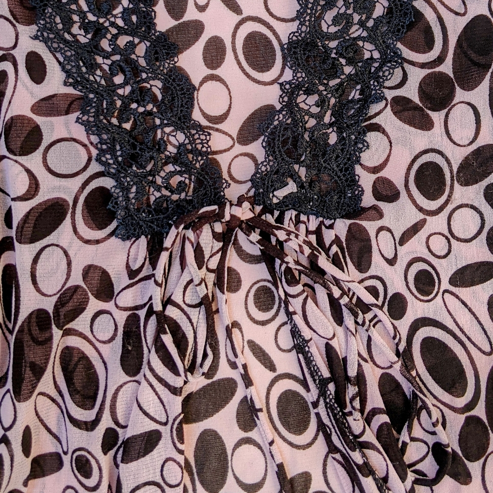 Y2K Sheer Pink Optical Print Blouse - Picture 3 of 7